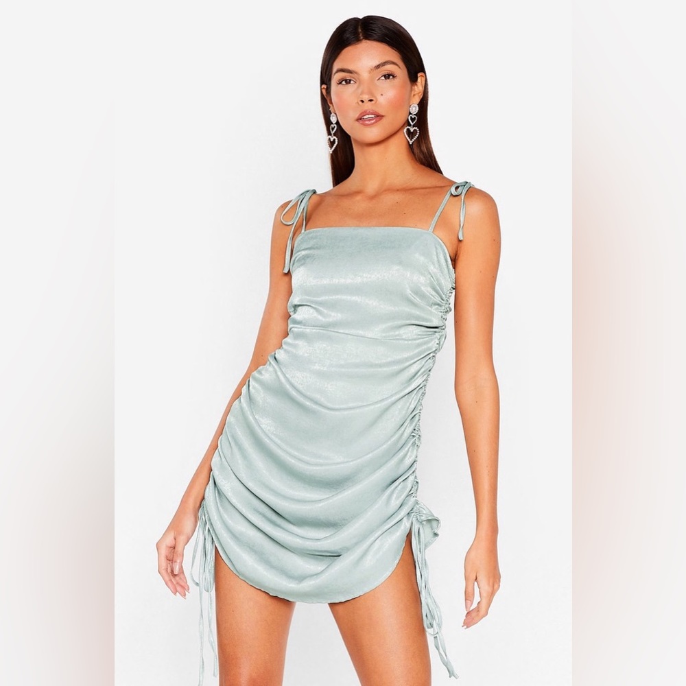 NASTY GAL NEW Sage The Ruche-Ure Is Ours Satin Mini Dress Size 2 NWT